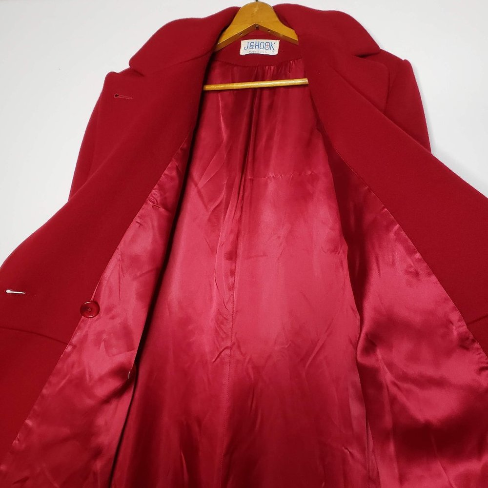 J.G. Hook Vintage Red Wool Double Breasted Trench Coat L - Picture 6 of 10